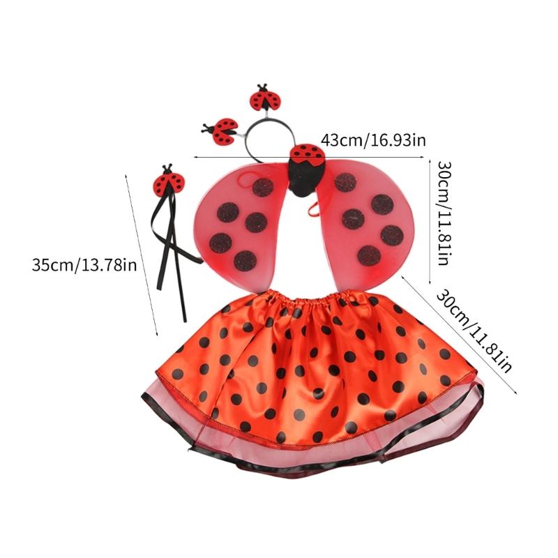 Lady Bugs Costume Star Wands Ladybird Wing Headbands Tutus for Dress Up Pretend Play Birthday Halloween Party Cosplays