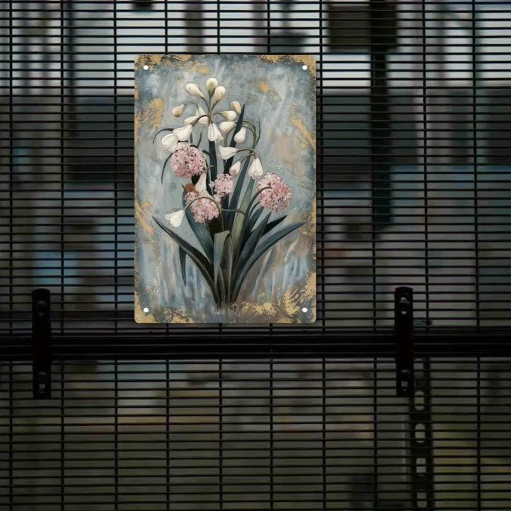 Vintage Iron Wall Art: Pink Rhododendron & White Lily Rustic Floral Decor for Home, Kitchen, Bathroom, Cafe, Garage