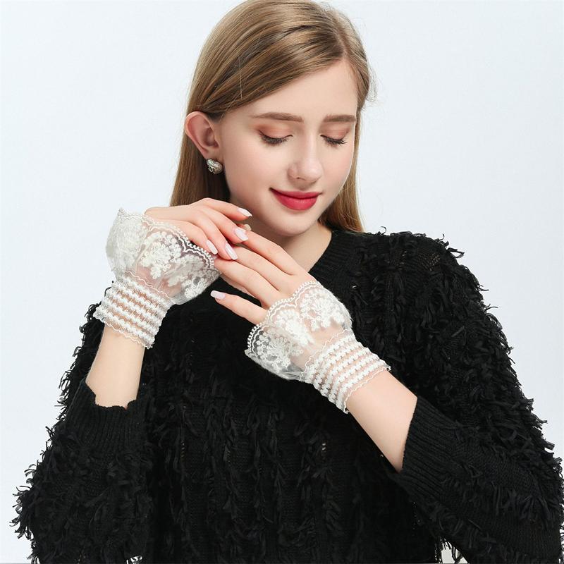 Lace Elegant Decorative Hand Sleeves Female Sweater Dress Coat Top Flare Sleeve Hollow Detachable False Cuff Ruffles Wristband