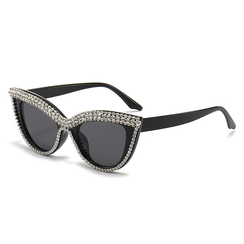 Diamond-Encrusted Sunglasses, Trendy Personalized Flower Cat'S Eye Ball Flat Glasses Sunglasses