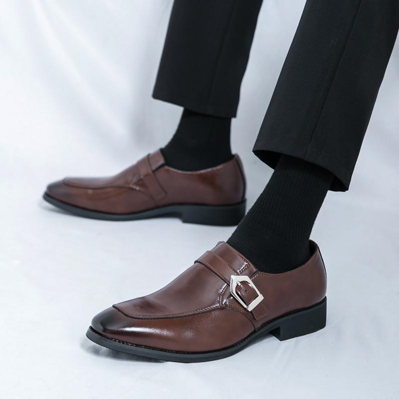 Fashion Trend Gentleman Business New Pointed Slip On Shoes Men Designer Monk Strap Loafers Formal Wedding Prom Dress Homecoming Footwear