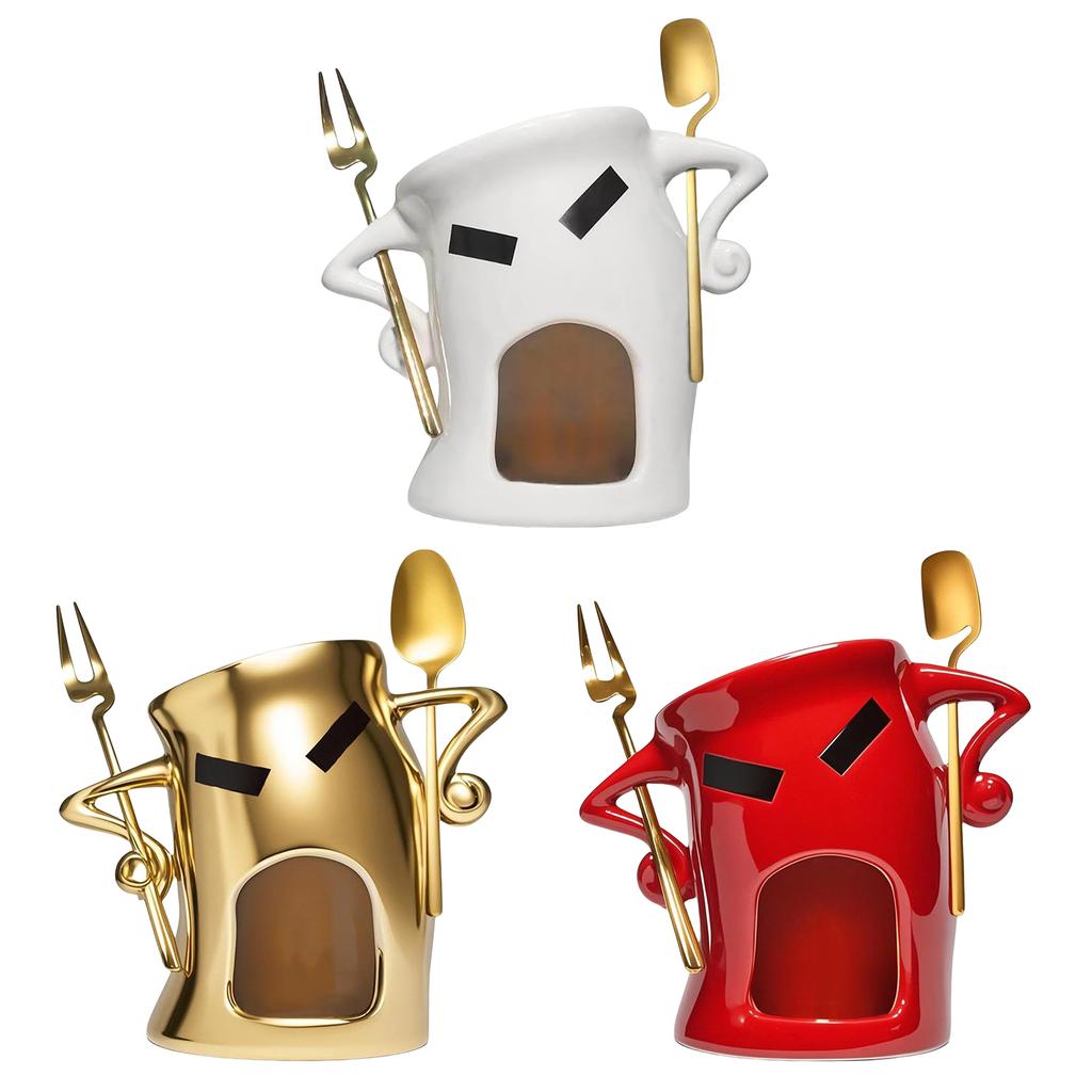 Ceramic Chocolate Fondue Melting Cup with Spork Sweet Fondue Cup Melting Fondue Mugs Set for Parties Cozy Nights Gifts
