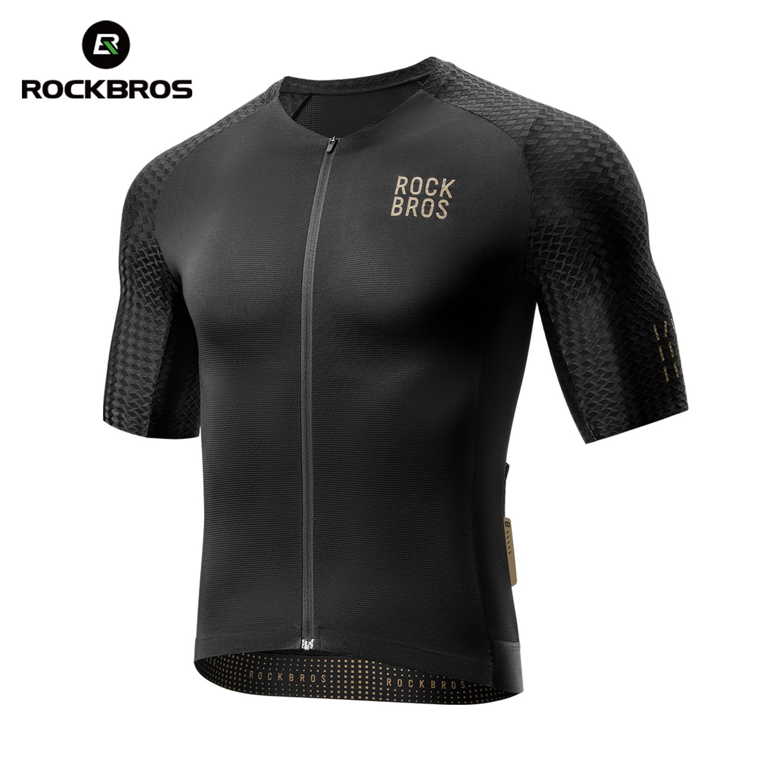 ROCKBROS Cycling Jersey MTB Breathable Wicking Quick-Dry Cycling Clothing Gold Label Reflective Short-Sleeved Summer Jersey S