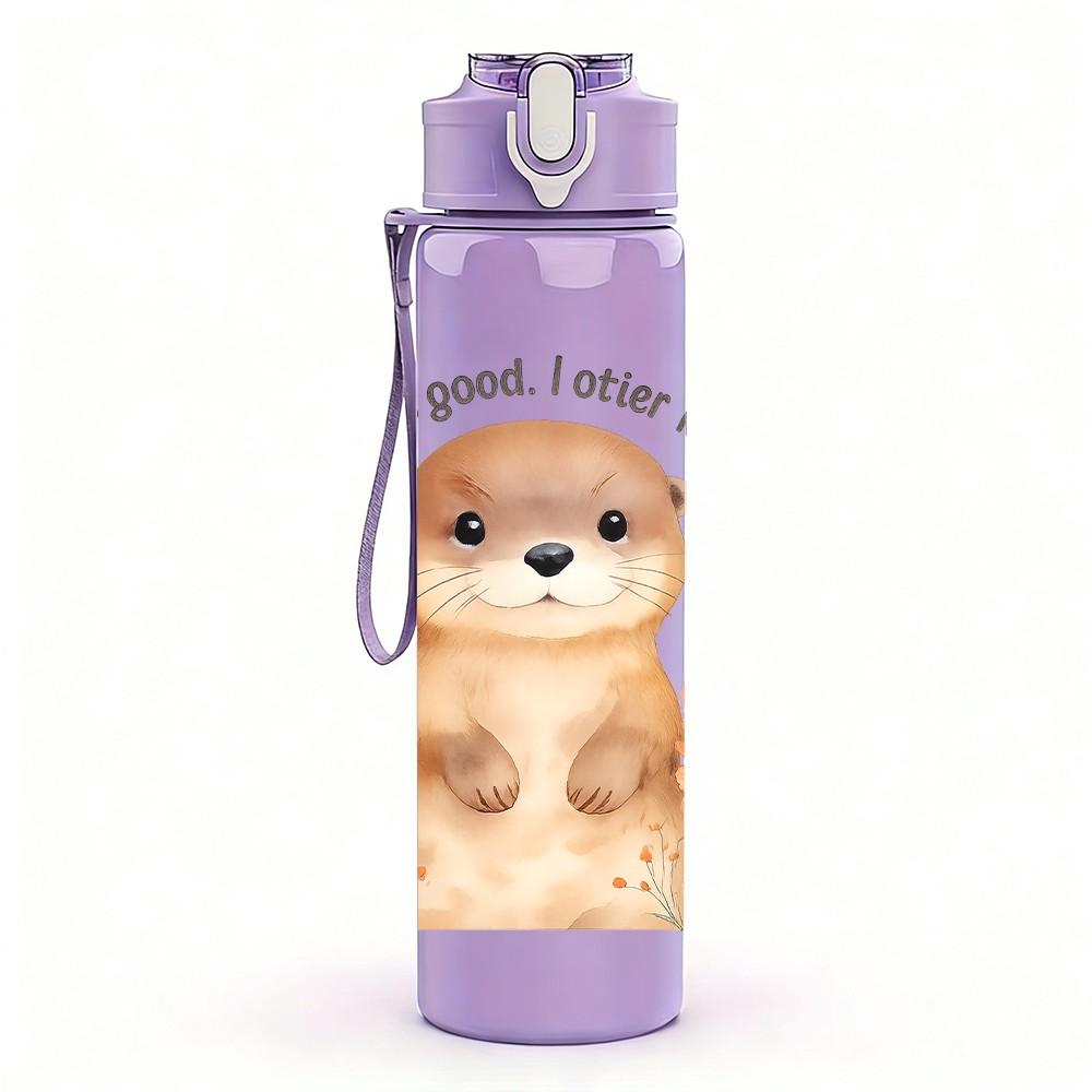 1PC Flower Baby Otter 750ml Color Plastic Sports Water Bottle Leakproof Flip Straw Lid Suitable for Sports Office Home Use