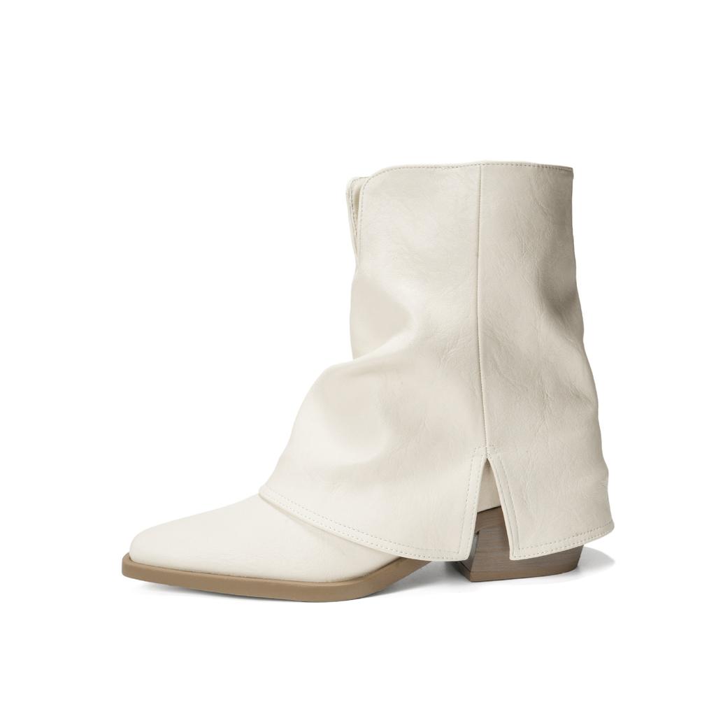 Temperament thin trouser boots women's autumn and winter new pointed thick heel thick sole short boots Martin boots white pile boots