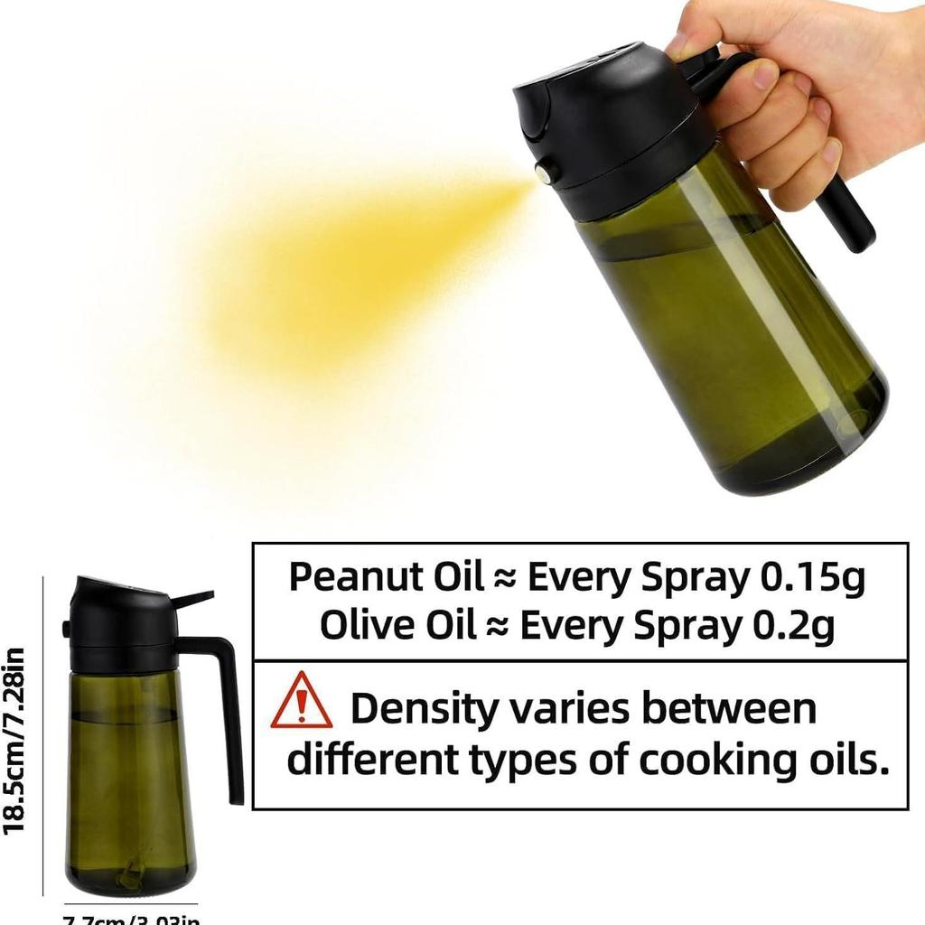 470ml Green Dual-Function Oil Dispenser: Large Capacity Glass Spray and Pour Bottle for Olive Oil