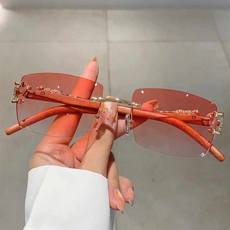 Obdélníkové sluneční brýle bez obrouček Módní Vintage Gradientní Oceánové čočky Dámské sluneční brýle Trendy Luxusní Značkový Design Odstíny