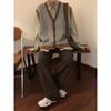 2024 Herren Kaffee Strick Cardigan Weste: Locker, Amerikanischer & Japanischer Stil, Herbst/Winter Trend