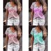 Elegant Womens V-neck Short Sleeve Floral Print Tops T-shirt For Casual Wear