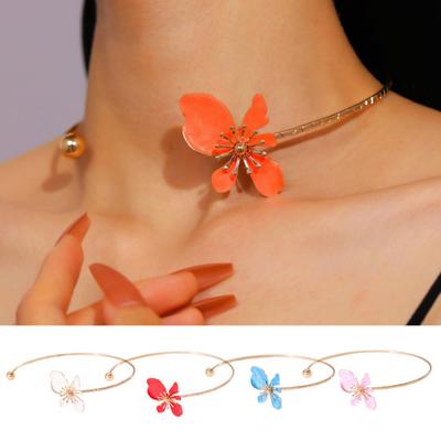Flower Cuff Choker Enamel Flower Cuff Necklace Elegant Adjustable Wire Choker for Women Parties Holiday Beach Vacation Jewelry