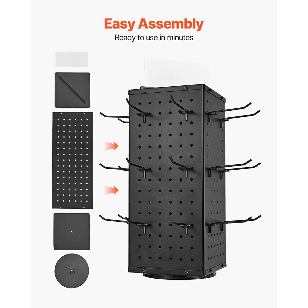SucceBuy Rotating Pegboard Display Stand 4-Sided Spinning Peg Board Display Rack with 24 Hooks for Retail Store Jewelry Shop 7