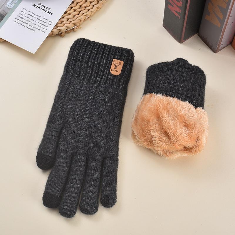 Knitted Gloves Men's Winter Velvet Thickened Cold-proof Women's Warm Wool Gloves