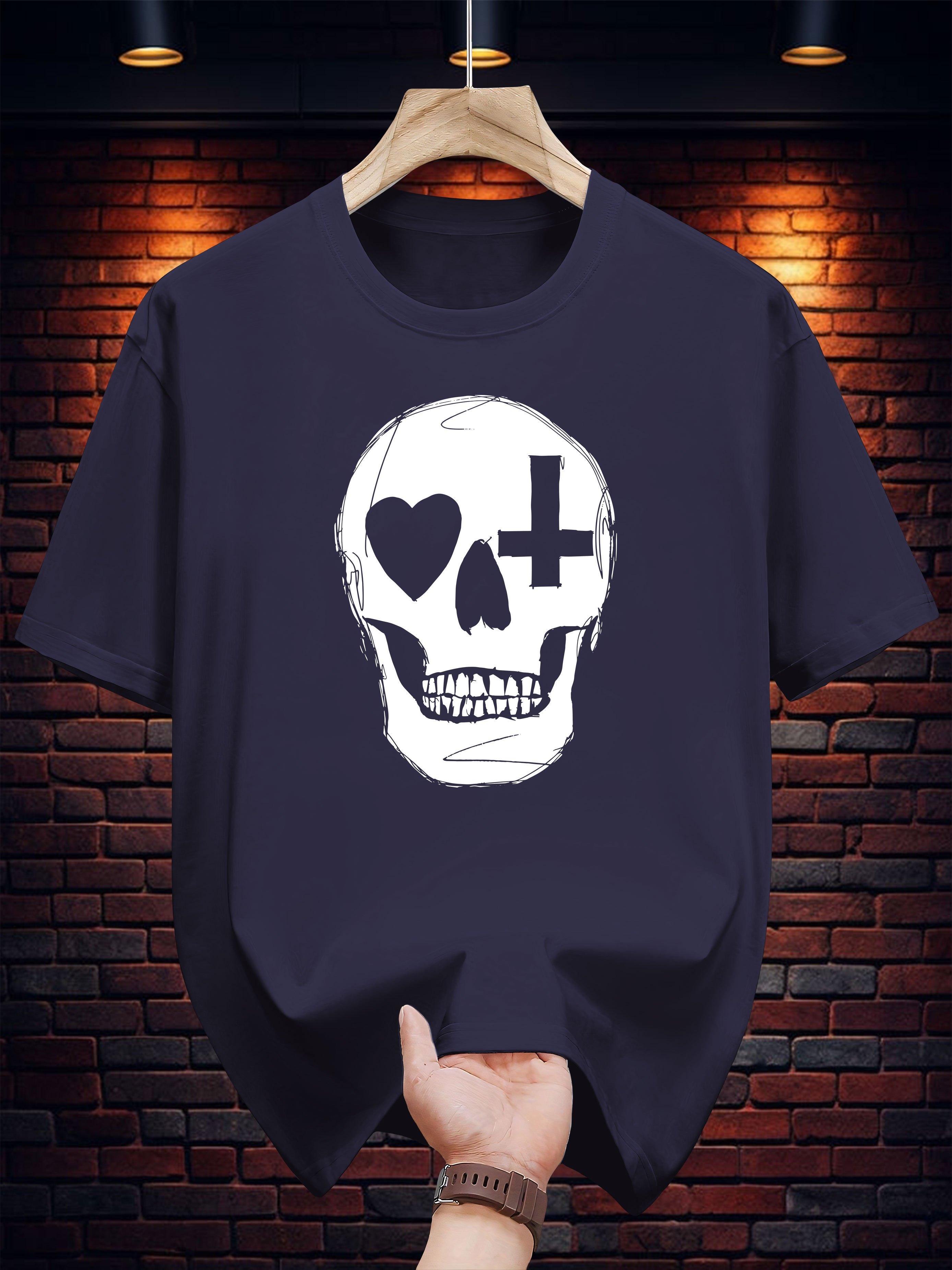 Graphic T-shirt - Edgy Skull with Hearts & Cross Print XXXXL