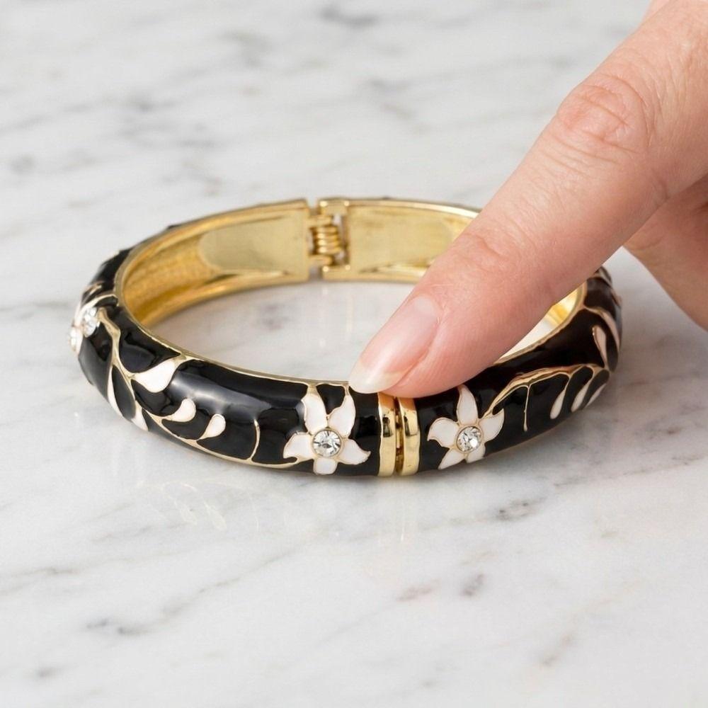 Traditional Vintage Cloisonne Bangle Colorful Women's Hand Bracelet Flower Crystal Bangle Girls