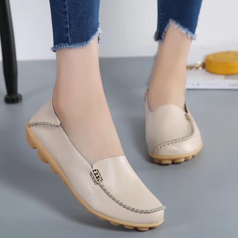 Summer  New Sewing Comfy Flat Sneakers Women Shoes for Women Leather Shoes Leisure Walking Femininas Footwear Plus Size 44