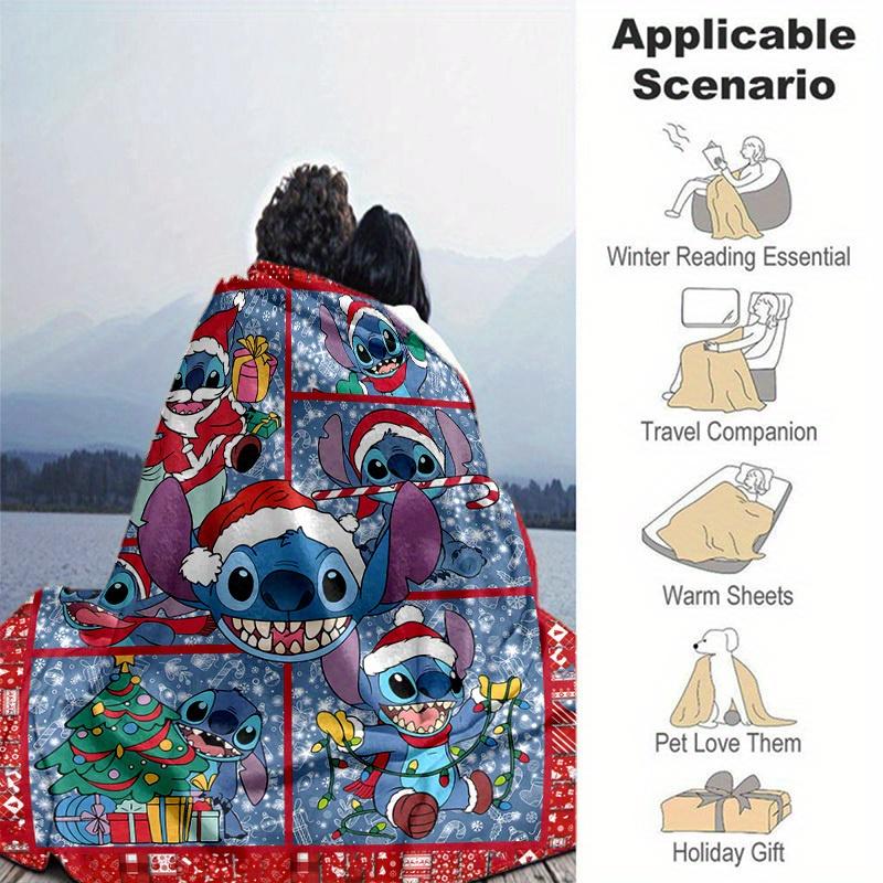 1pc Christmas Stitch Patterned Blanket, Festive Home Decor, Office Throw, Outdoor Picnic Rug, Gift for Kids and Adults
