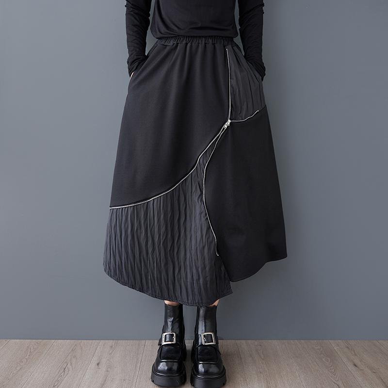 

Большие размеры Черный Высокая талия винтажный пэчворк Весна осень повседневный свободный длинный для женщин юбки женская юбка