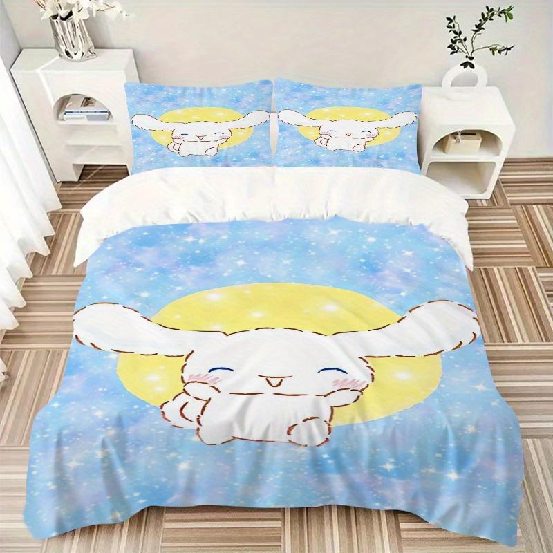 3pcs Shiny Cinnamoroll Sanrio Bedding Set - 1 Soft Quilt Cover + 2 Pillowcases, Machine Washable - Suitable for All Seasons, Perfect Gift fo