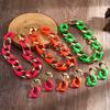 Female Resin Fluorescent Necklace And Earrings Jewelry Set With Electroplated Finish Autumn For