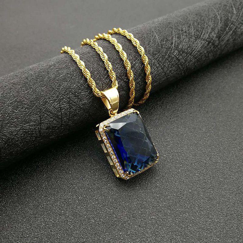 European and American Jewelry, Gold-plated Diamond Rectangular Gemstone Pendant Necklace 2026