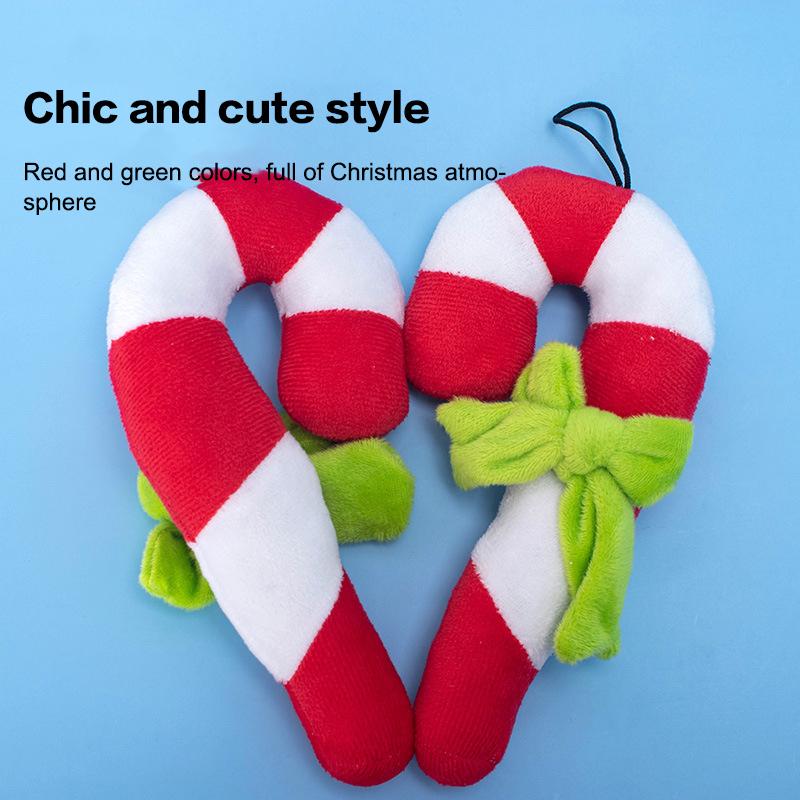 Christmas Candy Squeak Pet Dog Toy Puppy Plush Christmas Crutches Toys Bite Resistant Chewing Interactive Dog Toy Pet Supplies