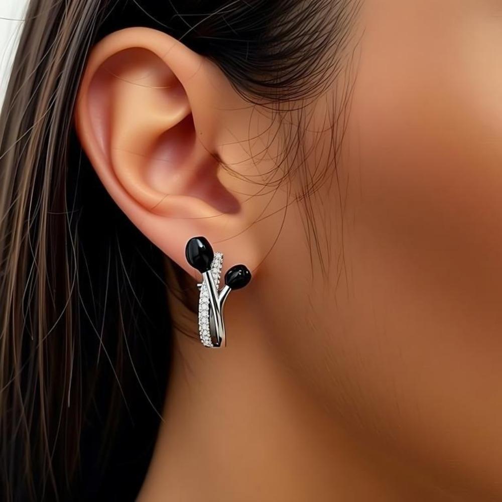 Copper Hoop Earrings with Black Zirconia & Accents, Cross Hoop Design