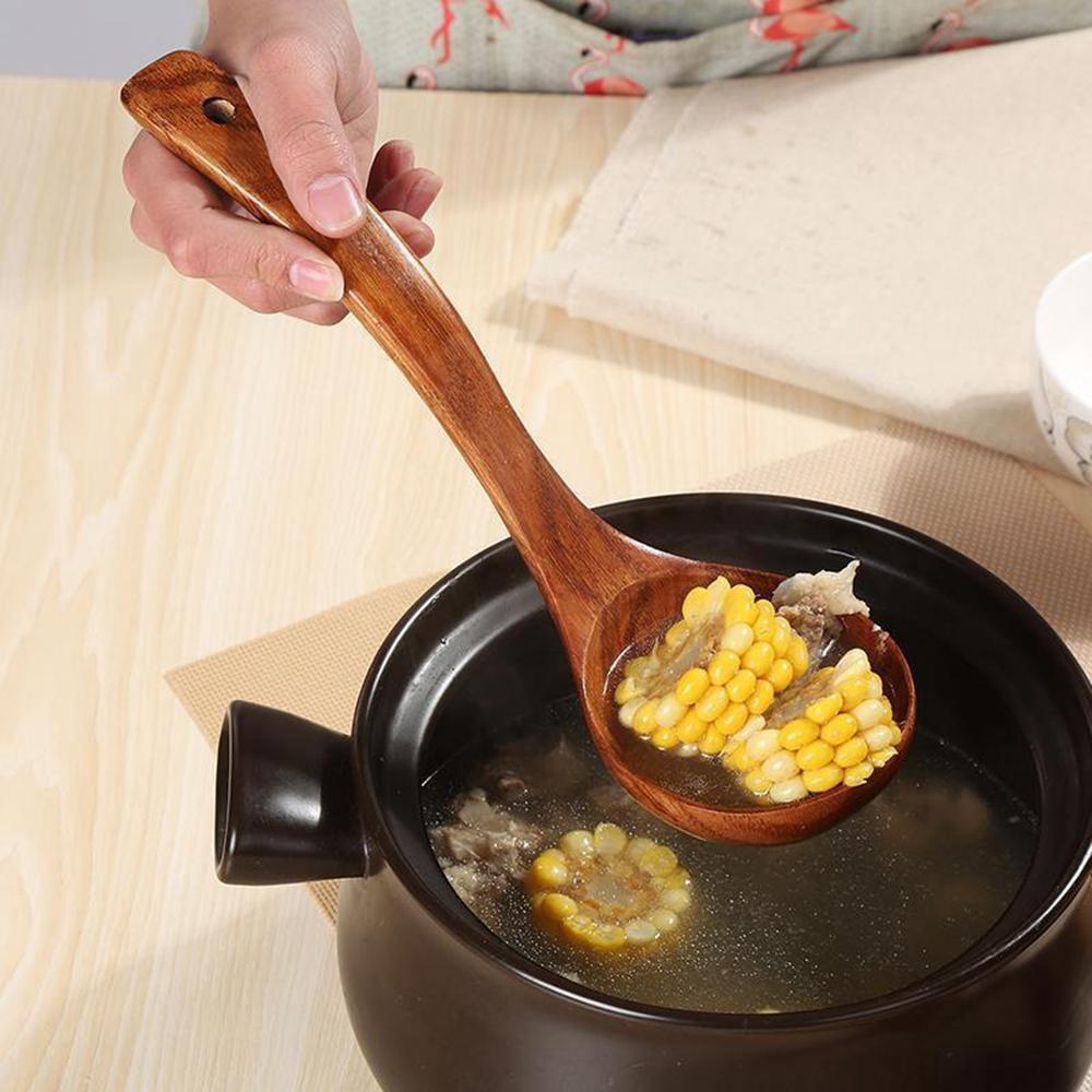 Stirrer Hot Pot Spoon Natural Wooden Long Handle Ladle Scoop Rice Soup Spoon Wood Spoon Soup Ladle