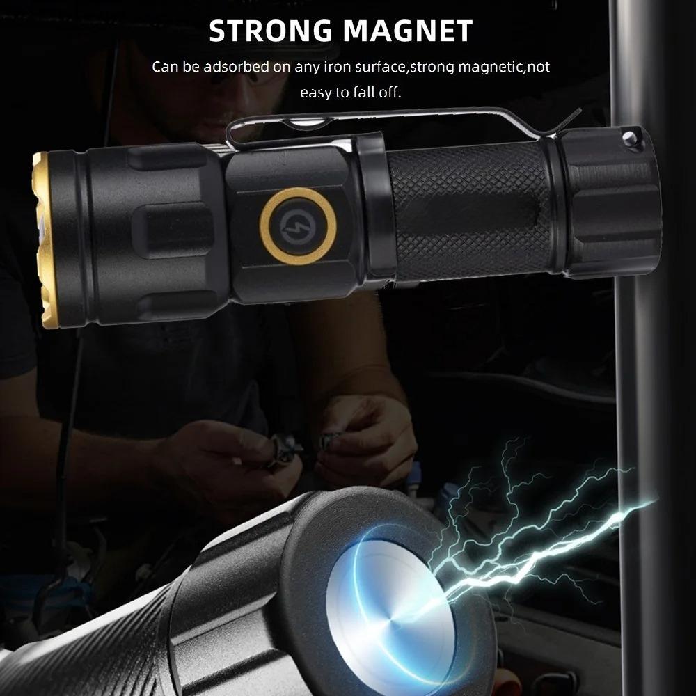 Zoom White Light Beam Mini Flashlight Rechargeable Portable Child Lady Backpack Pocket Home Outdoor Magnet Work Emergency Torch