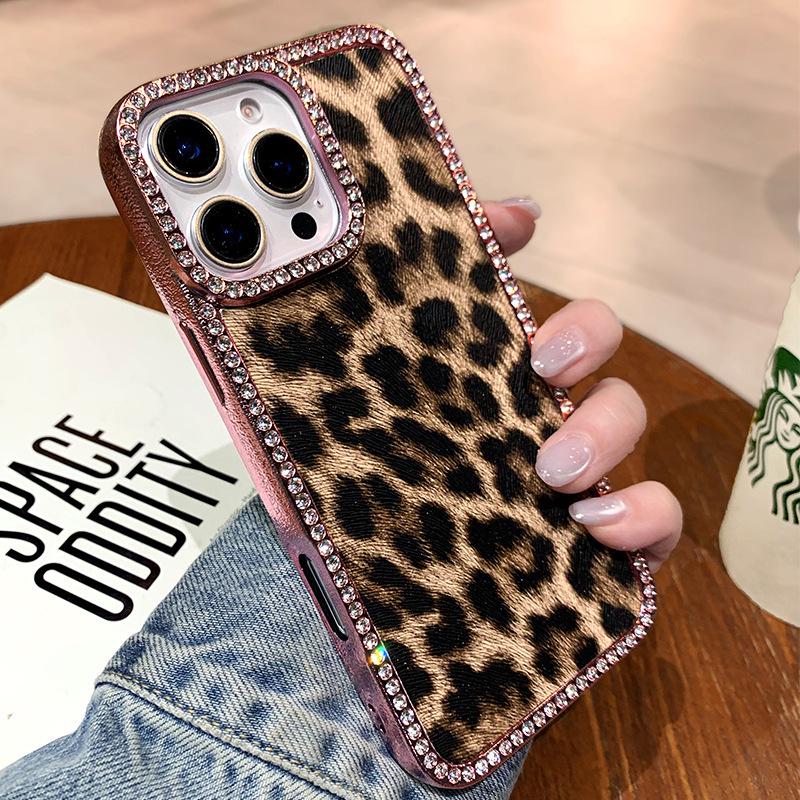 

Luxury Electroplated Rhinestone Leopard Case for iPhone 12-16 Pro Max (Drop-proof) iPhone 16