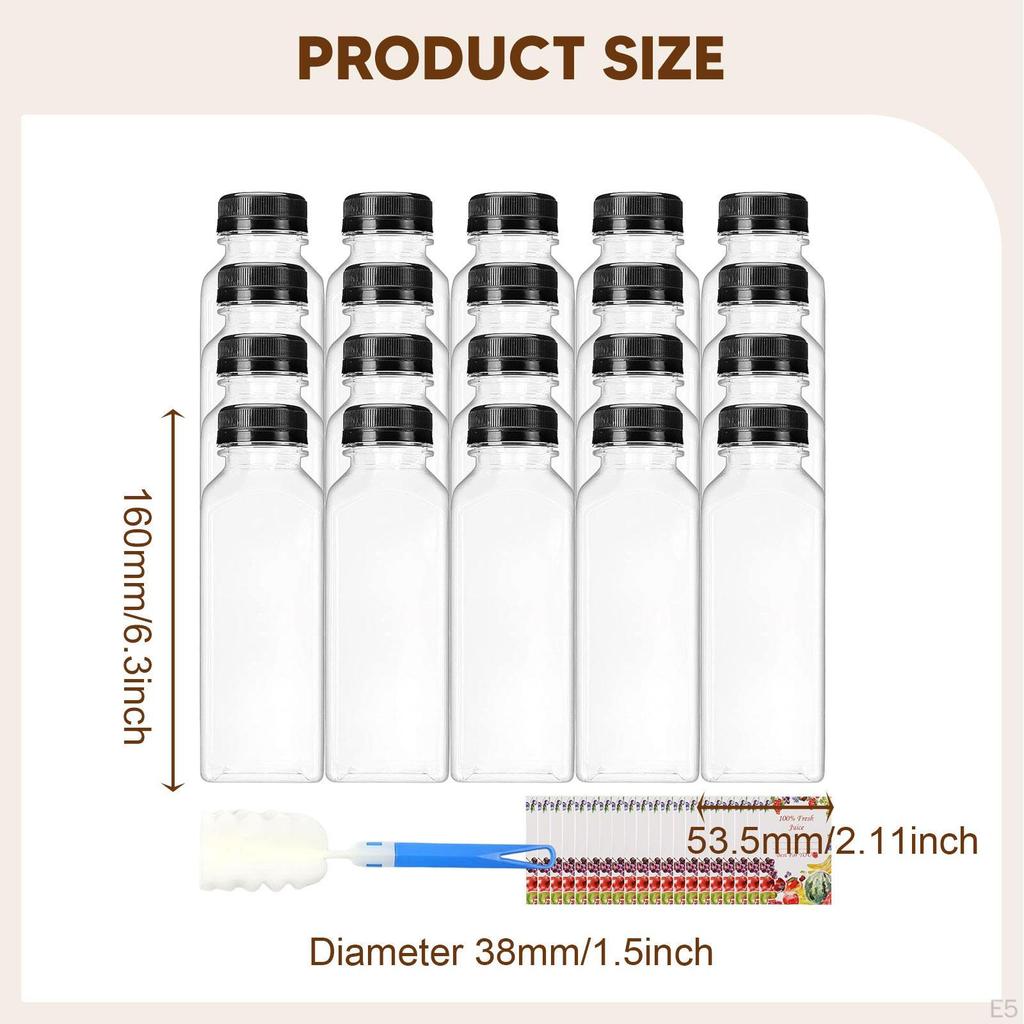 20 Pieces Empty Juice Bottles Bulk Clear Water Multifunctional Portable Drink Containers for