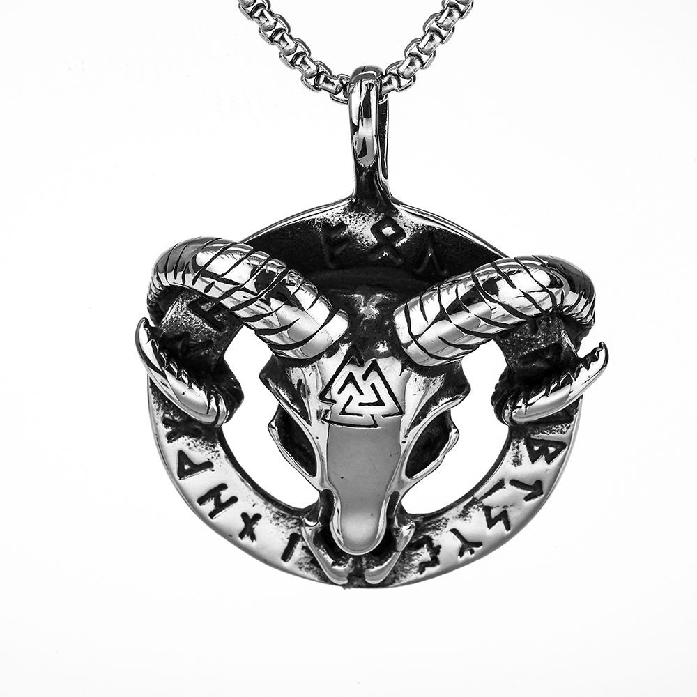 Viking Style Rune Goat Head Stainless Steel Men s Necklace Pendant
