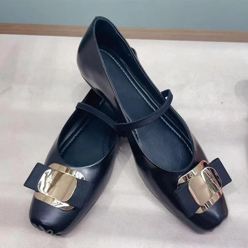 

2025 spring new daughter, square head bow thick heel Mary Jane single shoes women s medium heel flat heel ballet shoes 40