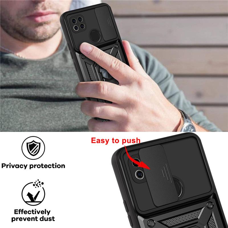 For Xiaomi Redmi 9C Case Slide Camera Lens Phone Cases For Redmi9C Redmi 9 C NFC Stand Holder Bumpers Armor Cover