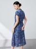 Ink Wash 100% Mulberry Silk Georgette Dress – Cutout Flutter Sleeve, Cinched Waist, New Chinese Style (Summer '26)