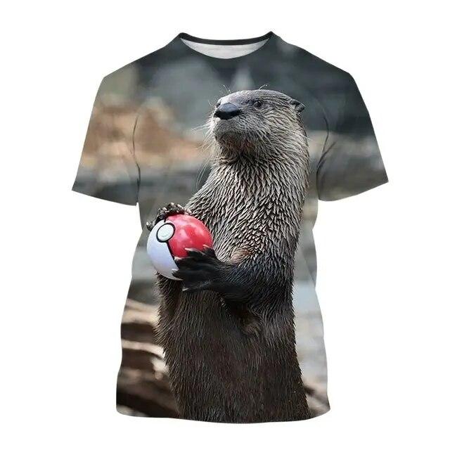 Popular 3D Printing Animal Otter Pattern Spring And Summer Men Casual Cute T-shirt Round Neck Short Sleeve Neutral Tops