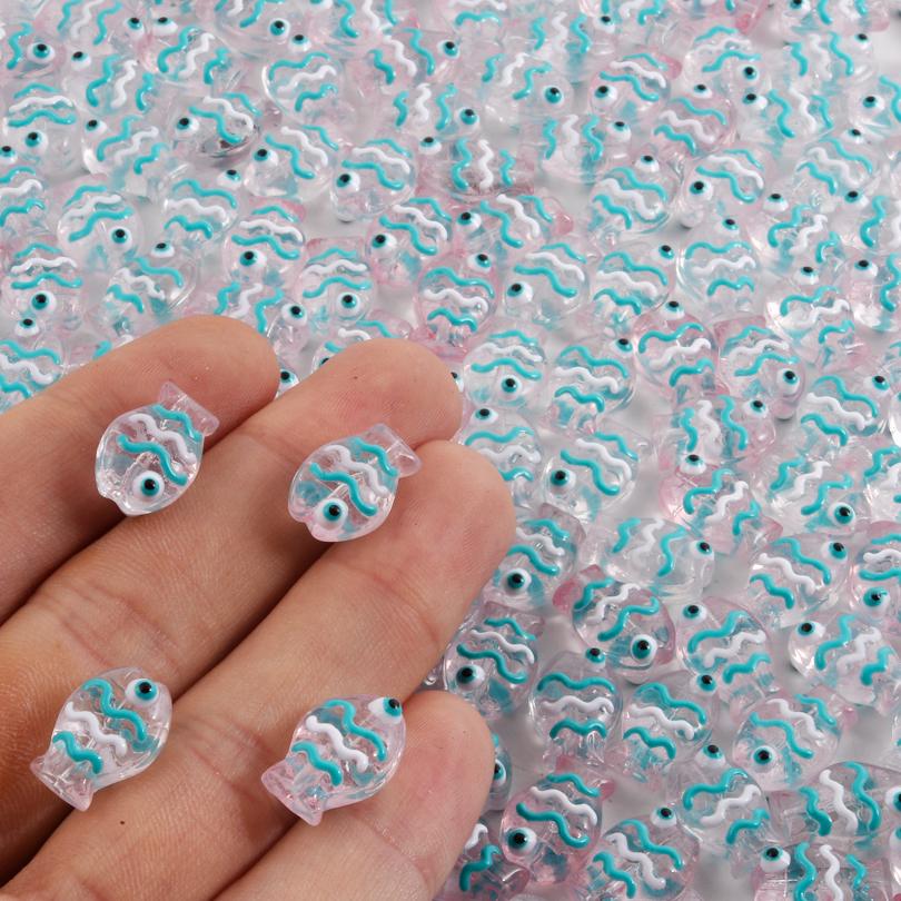 6pcs Glass Stripe Ocean Animal Fish Beads For Jewelry Making Supplies Small Hole Spacer Bead Accessories DIY Bracelets Necklace