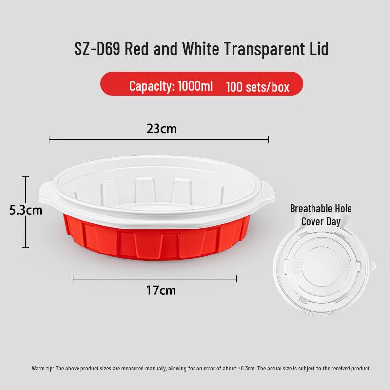 Saizhuo 1000ML Disposable Round Takeaway Bowls with Clear Lids (100 Sets)