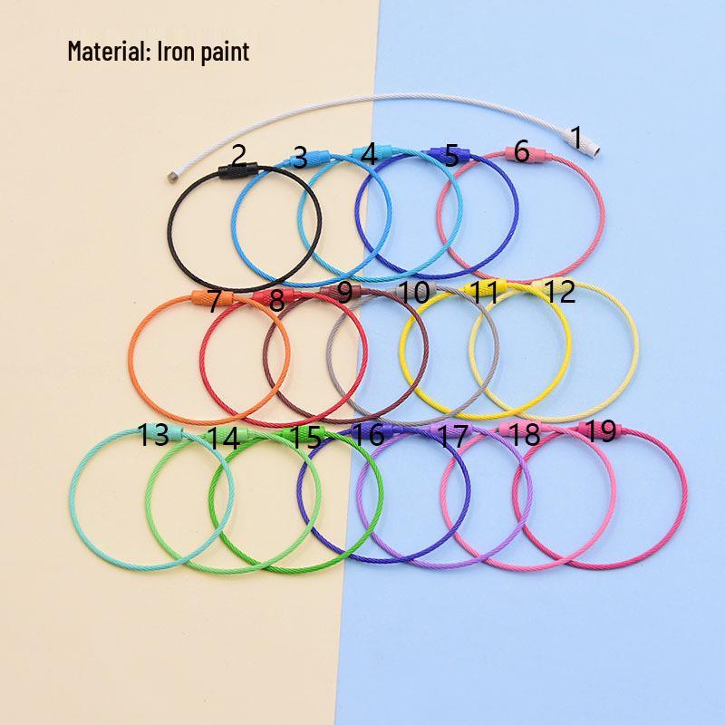 Colorful Iron Steel Wire Keychain with Rotating Screw and Button - DIY Jewelry Pendant Accessories.