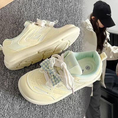 Chaussures à nœud pour femmes, nouvelles chaussures blanches à plateforme polyvalentes de printemps, chaussures de sport rétro de niche