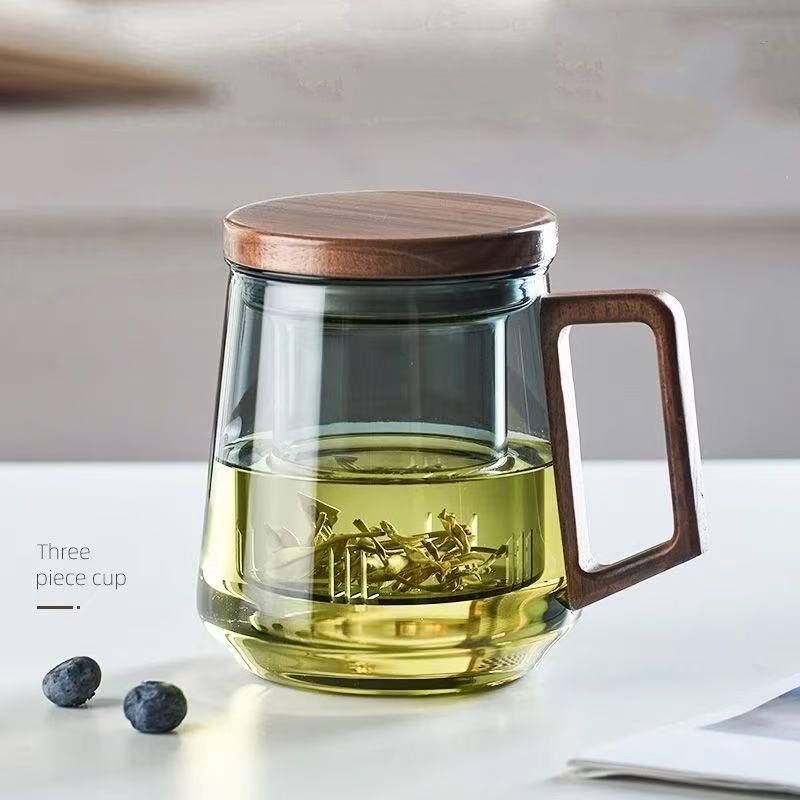 thickening Heat-resistant glass tea cup Transparent Grey Built in filter Tea set and water cup High quality home office Supplies