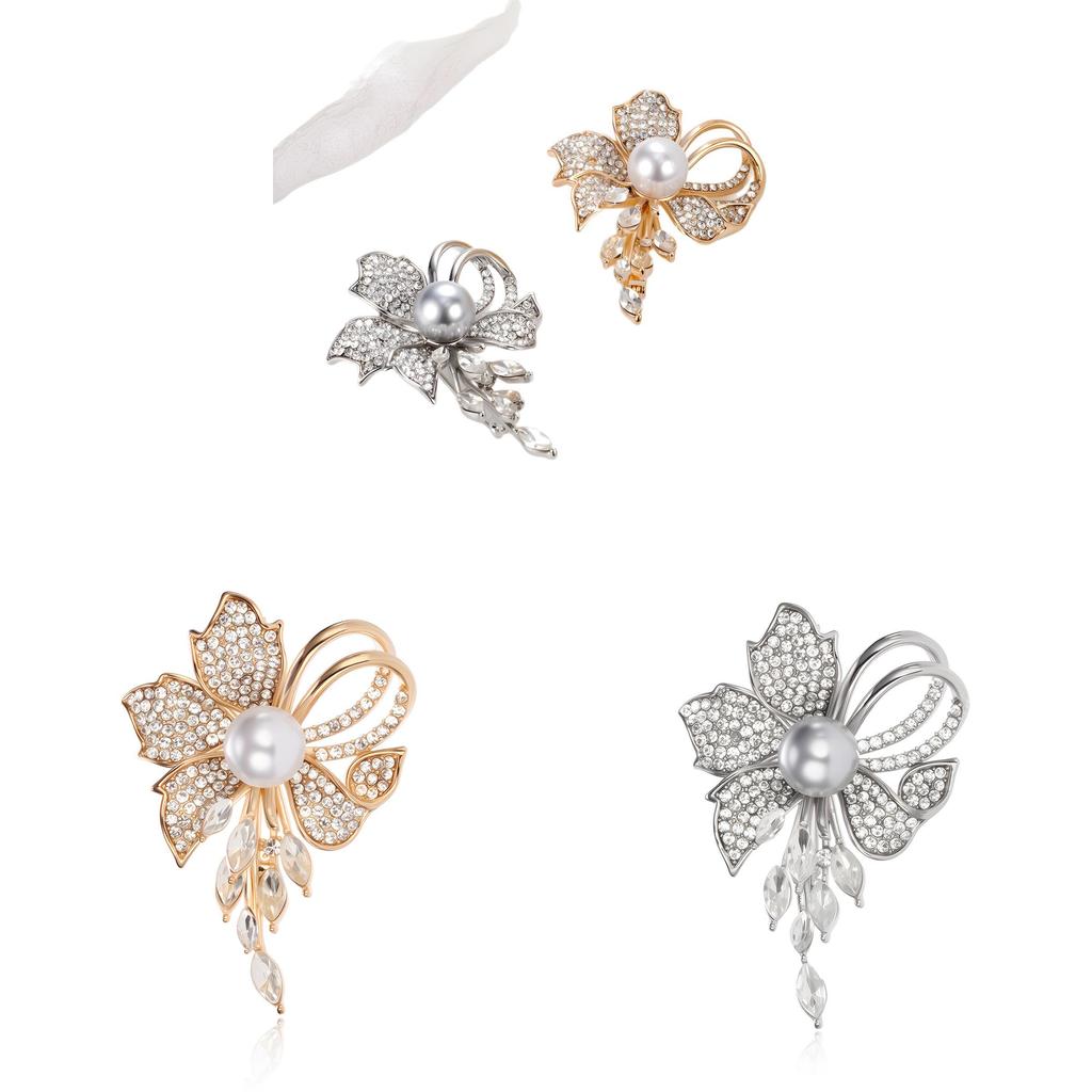 Flower Brooch Pin With Rhinestones For Women Elegant Jewelry Accessory