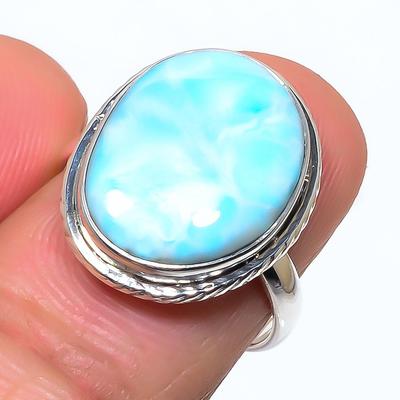 Natural Republic Larimar Gemstone 925 Sterling Silver Jewelry Ring Size 7.5 y1I02