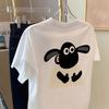 White lamb short-sleeved t-shirt women's summer foreign style loose and versatile design sense niche Hong Kong style chc top
