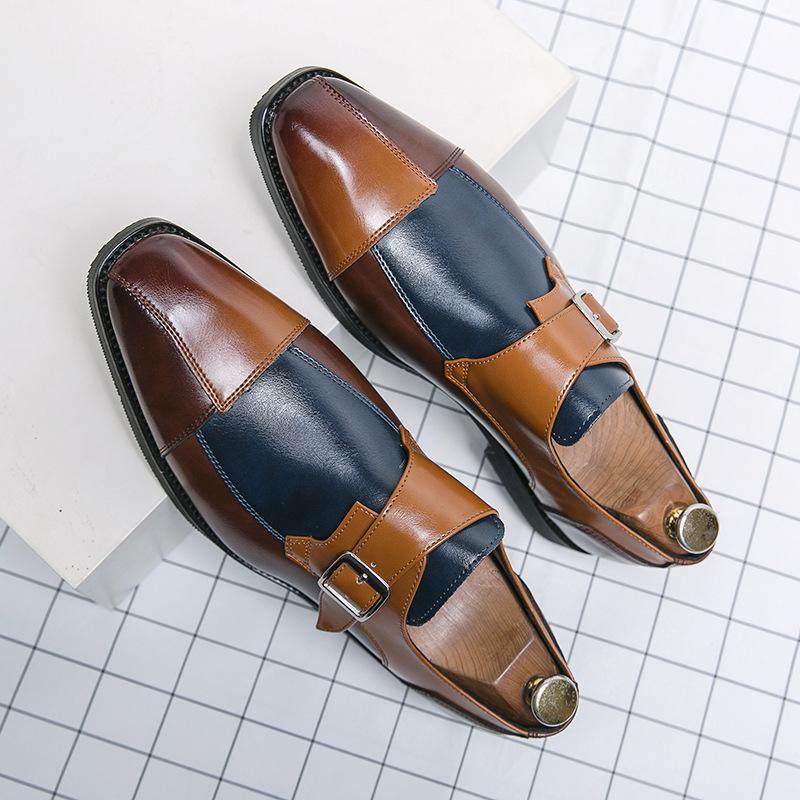 Men's shoes large size new casual leather shoes fashion splicing one-pedal lazy shoes trend literary and artistic fan loafers