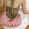 Korean small fresh plaid 2025 summer new niche pleated nylon dumpling bag ins armpit bag