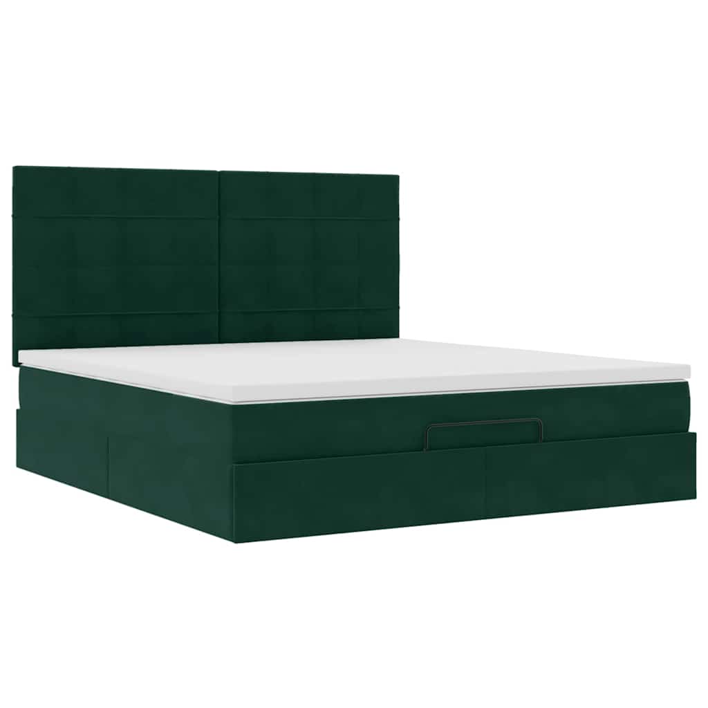 Ottoman Bed with Mattress Dark Green 180x200 Cm Velvet