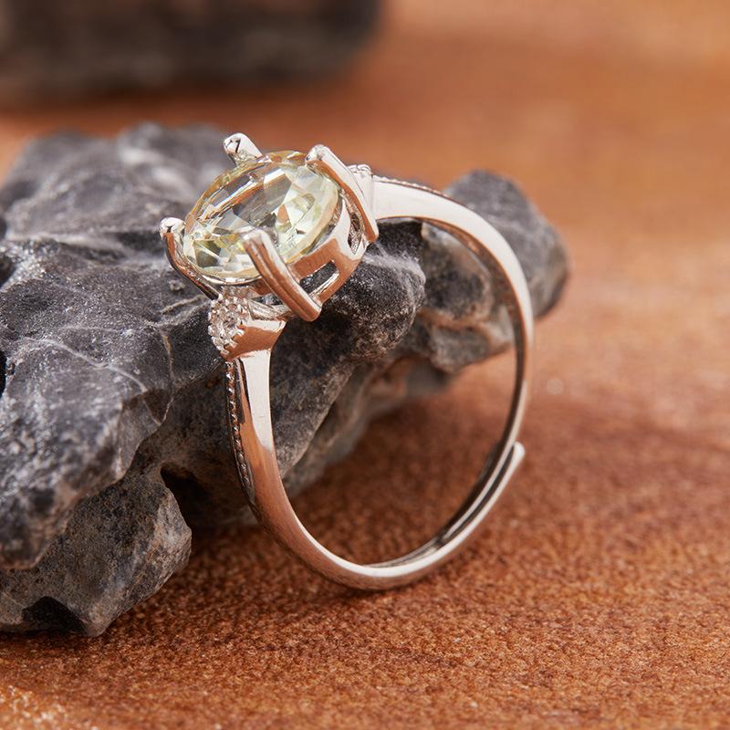 Natural Green Crystal Color Treasure Ring Women'S S925 Sterling Silver Simple Versatile Earrings Jewelry