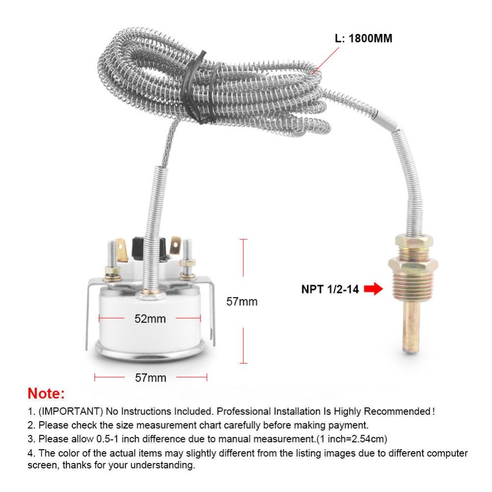 52MM Mechanischer Wassertemperaturanzeiger mit Sensor 40 bis 120 Celsius 100 bis 250 Fahrenheit 12V DC Strom für Automobilgebrauch NPT-Gewinde