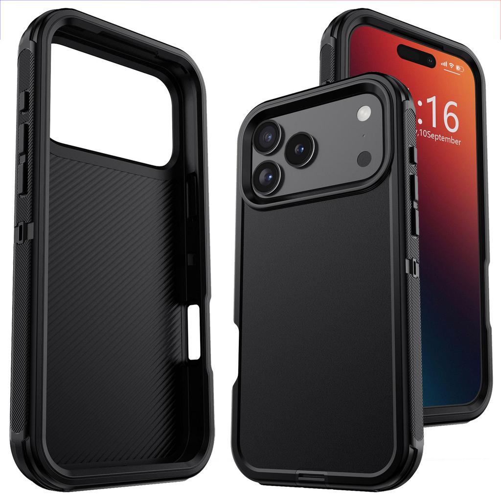 Enhanced Drop Protection 3IN1 Black Defender Phone Case for IPhone Air 17 Pro Max 16 E 15 14 Plus 13 12 Hard OttBox Armor Dustproof Anti-drop Cover
