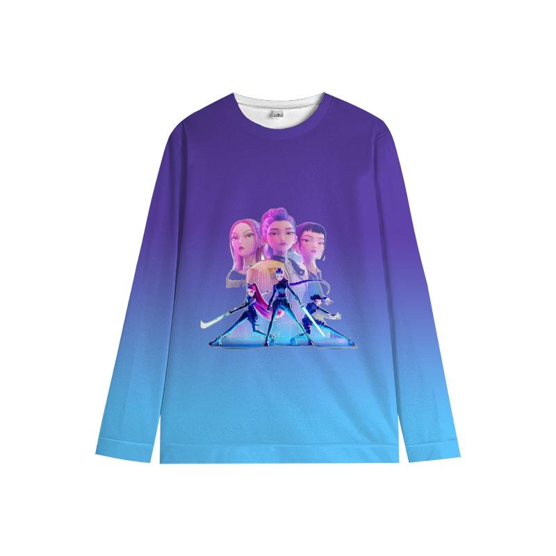 KPop Lovci démonů Dlouhý rukáv Huntrix Dívka Saja Chlapci Děti Dětská Mikina s kulatým výstřihem Zoey Rumi Mira Univerzální Dětské oblečení